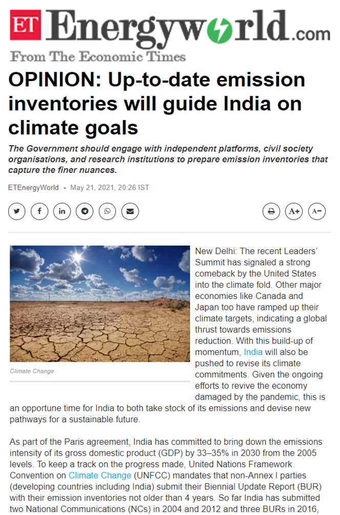 Up-to-date Emission Inventories Will Guide India on Climate Goals